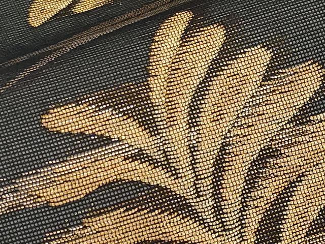 平和屋着物＊夏物　九寸開き名古屋帯　草木文　黒地　金糸　正絹　逸品　CABI8795tx