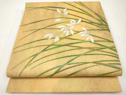 平和屋着物＊夏物　九寸名古屋帯　草花文　金銀糸　正絹　逸品　CABI8798tx