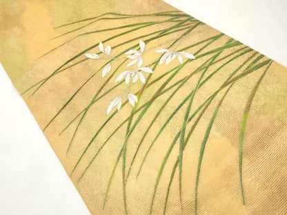 平和屋着物＊夏物　九寸名古屋帯　草花文　金銀糸　正絹　逸品　CABI8798tx