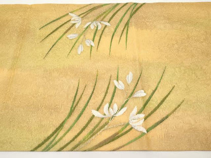 平和屋着物＊夏物　九寸名古屋帯　草花文　金銀糸　正絹　逸品　CABI8798tx