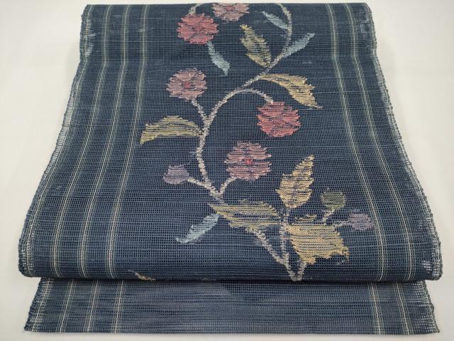 平和屋着物＊夏物　1854年創業　帯屋捨松　八寸名古屋帯　枝花文　正絹　逸品　CABI8800tx