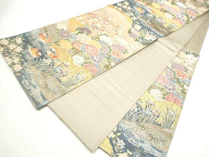 平和屋着物●六通柄袋帯　唐織　花鳥慶彩錦　金銀糸　正絹　逸品　CABI8808hy