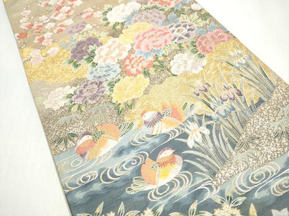 平和屋着物●六通柄袋帯　唐織　花鳥慶彩錦　金銀糸　正絹　逸品　CABI8808hy