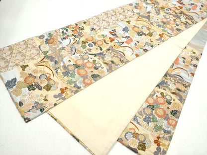 平和屋着物●六通柄袋帯　唐織　市松花の丸紋　金糸　正絹　逸品　CABI8809hy
