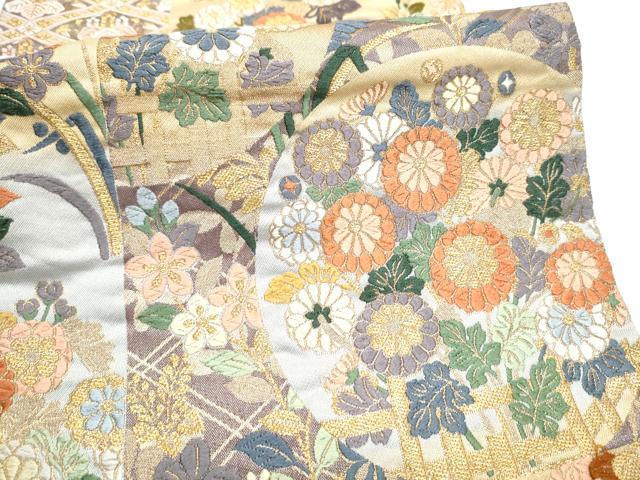 平和屋着物●六通柄袋帯　唐織　市松花の丸紋　金糸　正絹　逸品　CABI8809hy