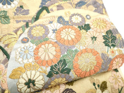 平和屋着物●六通柄袋帯　唐織　市松花の丸紋　金糸　正絹　逸品　CABI8809hy