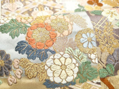 平和屋着物●六通柄袋帯　唐織　市松花の丸紋　金糸　正絹　逸品　CABI8809hy