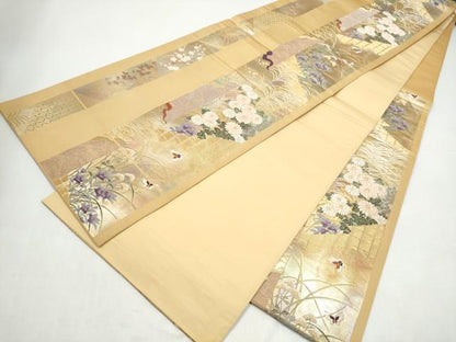平和屋着物●六通柄袋帯　唐織　花蝶文　金銀糸　正絹　逸品　CABI8810hy