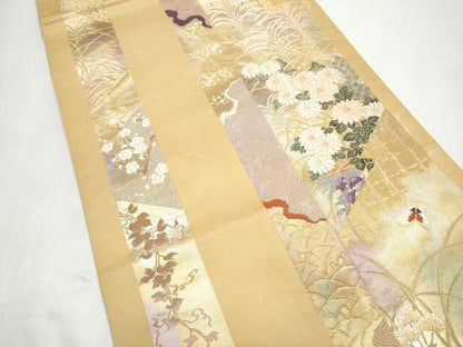 平和屋着物●六通柄袋帯　唐織　花蝶文　金銀糸　正絹　逸品　CABI8810hy