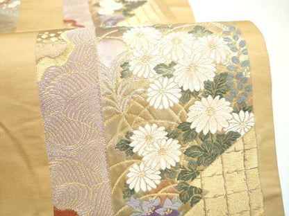 平和屋着物●六通柄袋帯　唐織　花蝶文　金銀糸　正絹　逸品　CABI8810hy