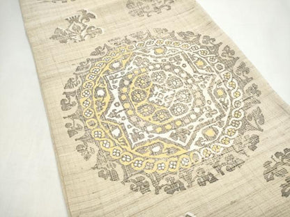平和屋着物●六通柄袋帯　生紬　花唐草文　正絹　逸品　CABI8811hy
