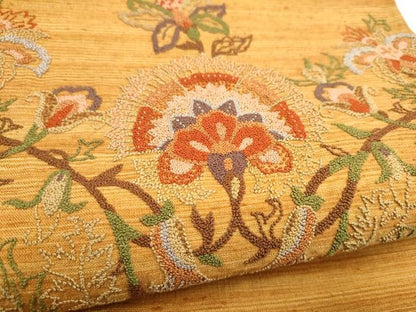 平和屋着物●中国三大刺繍　総相良刺繍　太鼓柄袋帯　更紗花唐草文　正絹　逸品　CABI8812hy