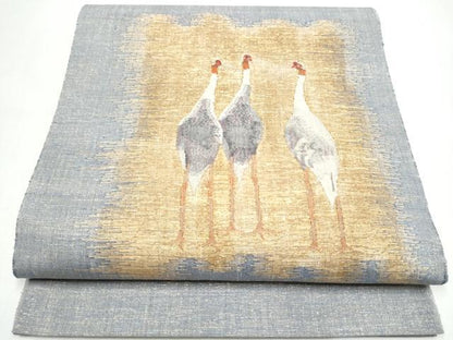 平和屋着物●太鼓柄袋帯　作家物　すくい織　鶴　金糸　正絹　逸品　CABI8815hy