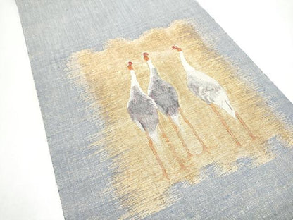 平和屋着物●太鼓柄袋帯　作家物　すくい織　鶴　金糸　正絹　逸品　CABI8815hy