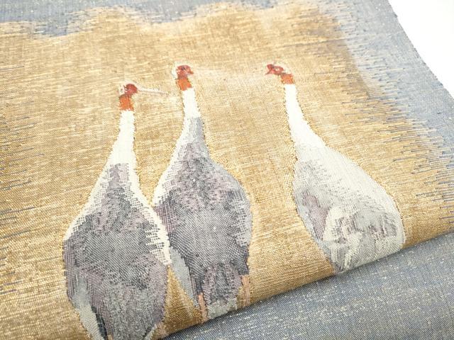 平和屋着物●太鼓柄袋帯　作家物　すくい織　鶴　金糸　正絹　逸品　CABI8815hy