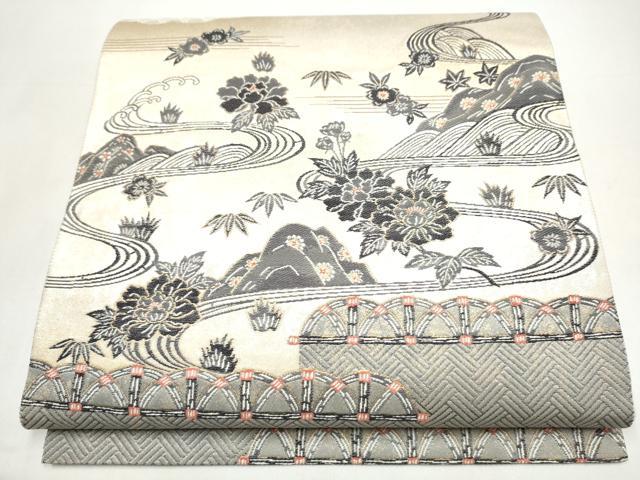 平和屋着物●六通柄袋帯　作家物　流水草花文　金糸　正絹　逸品　CABI8817hy