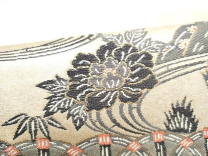 平和屋着物●六通柄袋帯　作家物　流水草花文　金糸　正絹　逸品　CABI8817hy