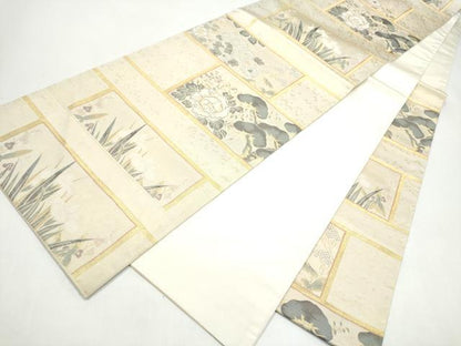 平和屋着物●六通柄袋帯　草花文　金糸　正絹　逸品　CABI8826hy