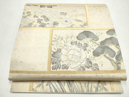 平和屋着物●六通柄袋帯　草花文　金糸　正絹　逸品　CABI8826hy