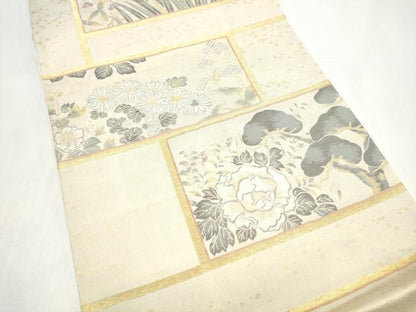 平和屋着物●六通柄袋帯　草花文　金糸　正絹　逸品　CABI8826hy
