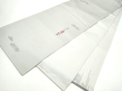 平和屋着物●太鼓柄袋帯　作家物　風景文　銀通し地　正絹　逸品　CABI8827hy