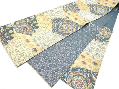平和屋着物●六通柄袋帯　上金紹巴　裂取名倉文　金糸　正絹　逸品　CABI8831hy