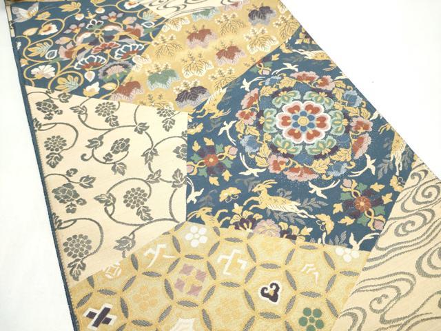 平和屋着物●六通柄袋帯　上金紹巴　裂取名倉文　金糸　正絹　逸品　CABI8831hy