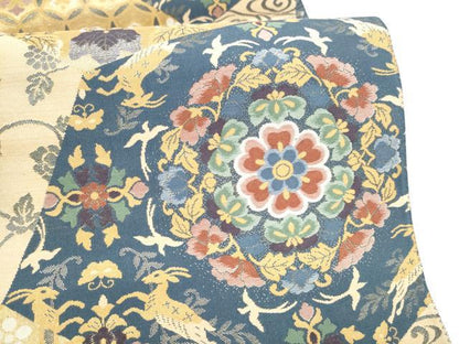平和屋着物●六通柄袋帯　上金紹巴　裂取名倉文　金糸　正絹　逸品　CABI8831hy