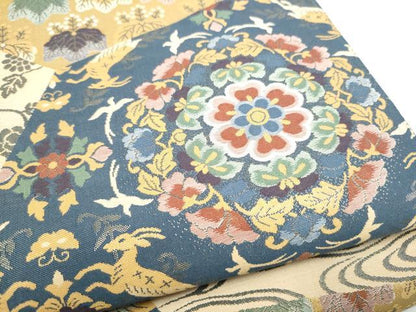 平和屋着物●六通柄袋帯　上金紹巴　裂取名倉文　金糸　正絹　逸品　CABI8831hy