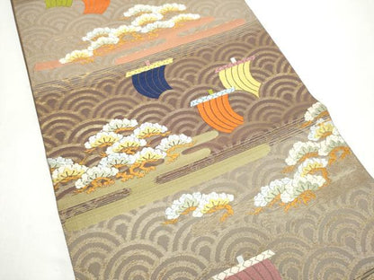 平和屋着物●六通柄袋帯　唐織　エ霞松文　金糸　正絹　逸品　CABI8835hy