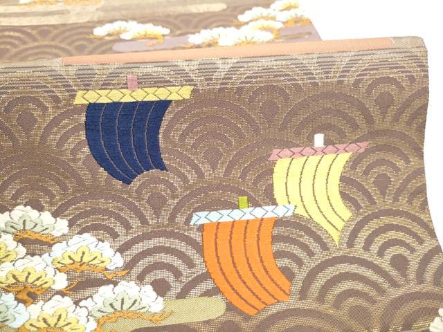 平和屋着物●六通柄袋帯　唐織　エ霞松文　金糸　正絹　逸品　CABI8835hy
