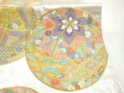 平和屋着物●六通柄袋帯　唐織　花毬文　金糸　正絹　逸品　CABI8843hy