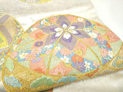 平和屋着物●六通柄袋帯　唐織　花毬文　金糸　正絹　逸品　CABI8843hy