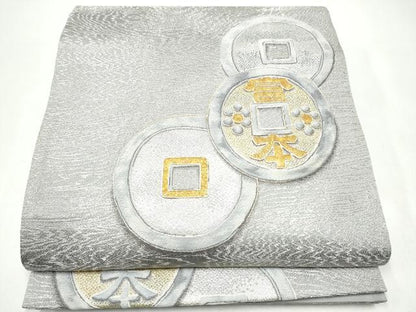 平和屋着物●六通柄袋帯　黄金繭　富本銭　金彩　正絹　逸品　未使用　CABI8845hy