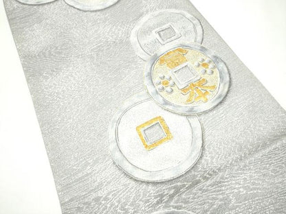 平和屋着物●六通柄袋帯　黄金繭　富本銭　金彩　正絹　逸品　未使用　CABI8845hy