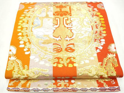 平和屋着物●龍村平蔵製　六通柄　本袋帯　円文白虎錦　金銀糸　正絹　逸品　CABI8850hy