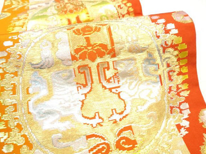 平和屋着物●龍村平蔵製　六通柄　本袋帯　円文白虎錦　金銀糸　正絹　逸品　CABI8850hy