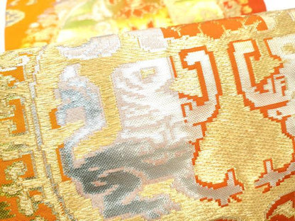 平和屋着物●龍村平蔵製　六通柄　本袋帯　円文白虎錦　金銀糸　正絹　逸品　CABI8850hy