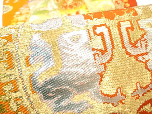 平和屋着物●龍村平蔵製　六通柄　本袋帯　円文白虎錦　金銀糸　正絹　逸品　CABI8850hy