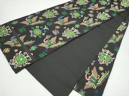 平和屋着物●六通柄京袋　本袋帯　有栖川鳳凰文　黒地　金糸　正絹　逸品　CABI8854hy