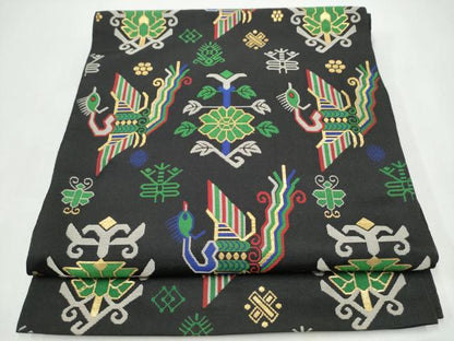平和屋着物●六通柄京袋　本袋帯　有栖川鳳凰文　黒地　金糸　正絹　逸品　CABI8854hy