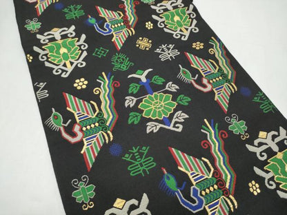 平和屋着物●六通柄京袋　本袋帯　有栖川鳳凰文　黒地　金糸　正絹　逸品　CABI8854hy