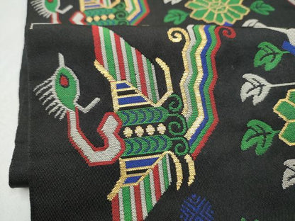 平和屋着物●六通柄京袋　本袋帯　有栖川鳳凰文　黒地　金糸　正絹　逸品　CABI8854hy