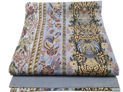 平和屋着物●塩瀬　九寸開き名古屋帯　更紗花鳥文　金彩　正絹　逸品　CABI8858hy