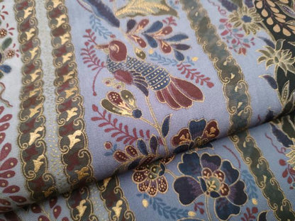 平和屋着物●塩瀬　九寸開き名古屋帯　更紗花鳥文　金彩　正絹　逸品　CABI8858hy