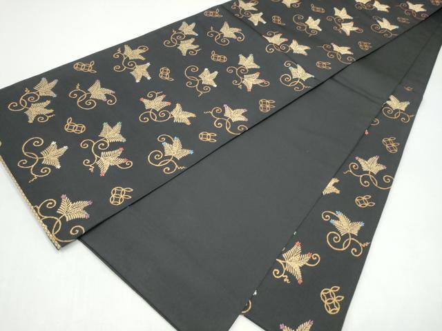 平和屋着物●六通柄　本袋帯　あけぼの繭　松葉唐草文　黒地　金糸　正絹　逸品　CABI8859hy