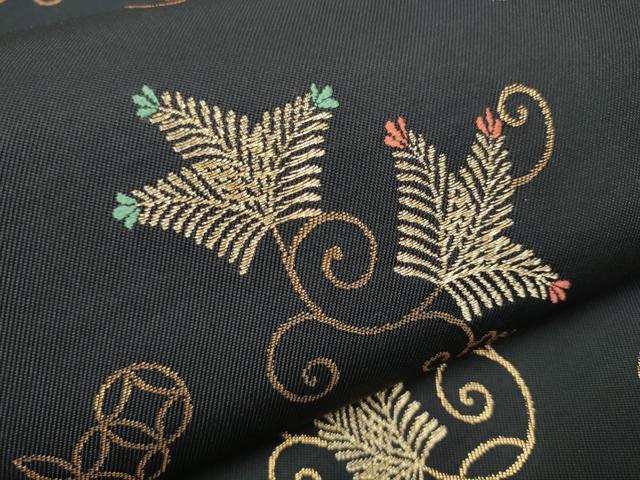 平和屋着物●六通柄　本袋帯　あけぼの繭　松葉唐草文　黒地　金糸　正絹　逸品　CABI8859hy