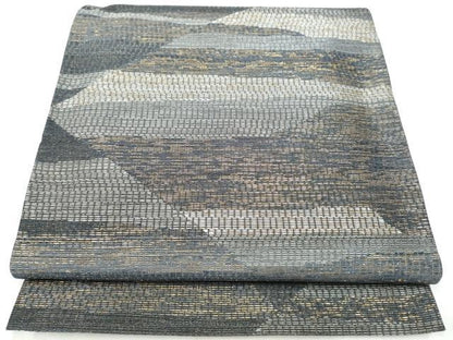 平和屋着物●六通柄袋帯　本泥染　彩かさね　金糸　正絹　逸品　CABI8866hy