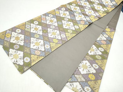 平和屋着物●六通柄袋帯　唐織　花飾菱文　金糸　正絹　逸品　CABI8867hy