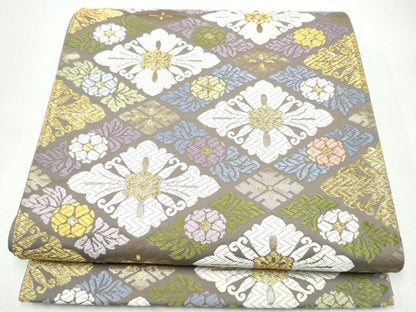平和屋着物●六通柄袋帯　唐織　花飾菱文　金糸　正絹　逸品　CABI8867hy